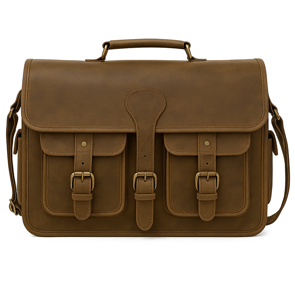 Genuine Leather 4-Pocket Laptop Bag 16x12x5 Inch – Vintage Office Messenger & Travel Briefcase
